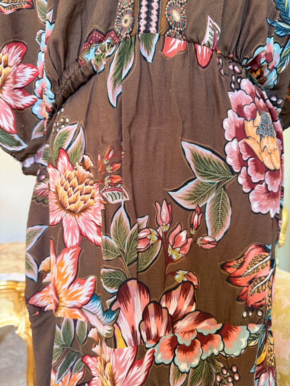 FARM Rio Brown Floral V-Neck Maxi Dress with Multicolor Blooms - Picture 4 of 16